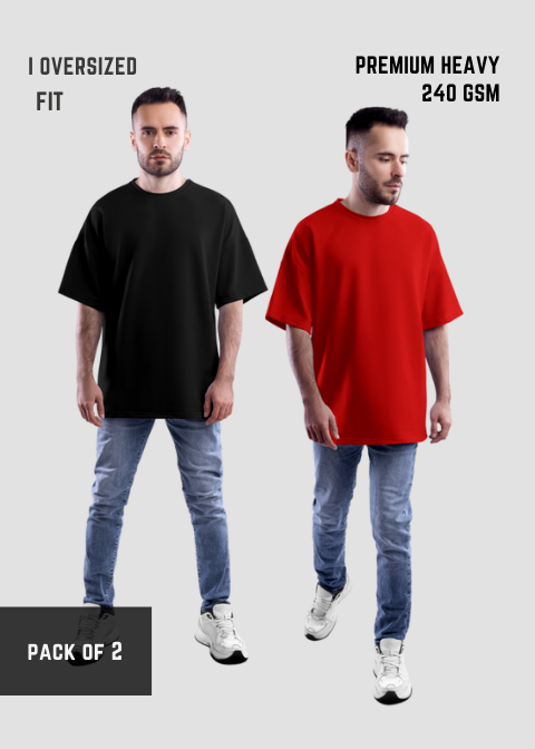 Premium Oversize T-shirt |Red,Black Oversize T-Shirt ( Pack of 2 ) Red,Black | L-AURAA