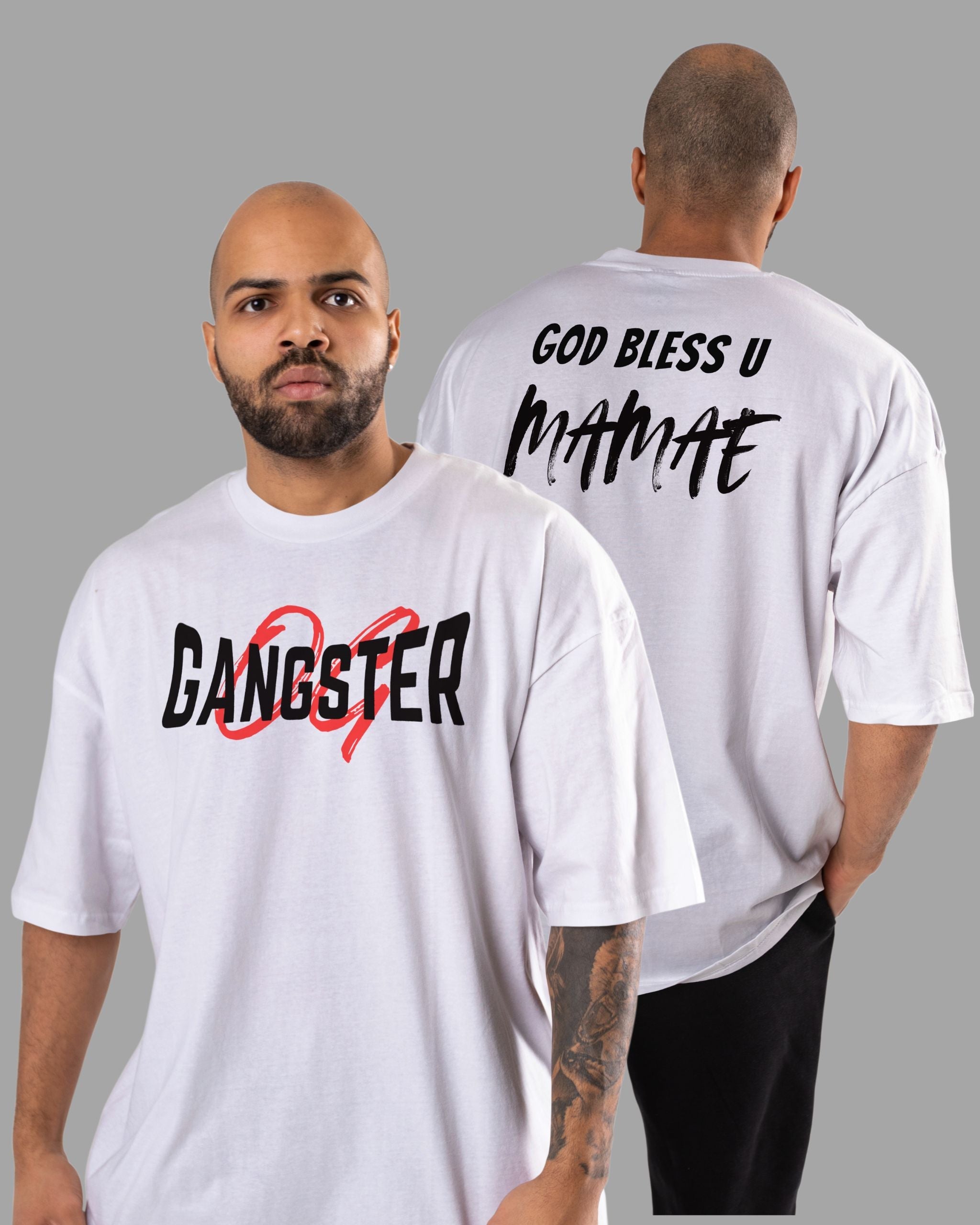 OG Gangster Good-Bad-Ugly AK Printed Cotton Lycra | Oversized T-Shirt white | L-AURAA