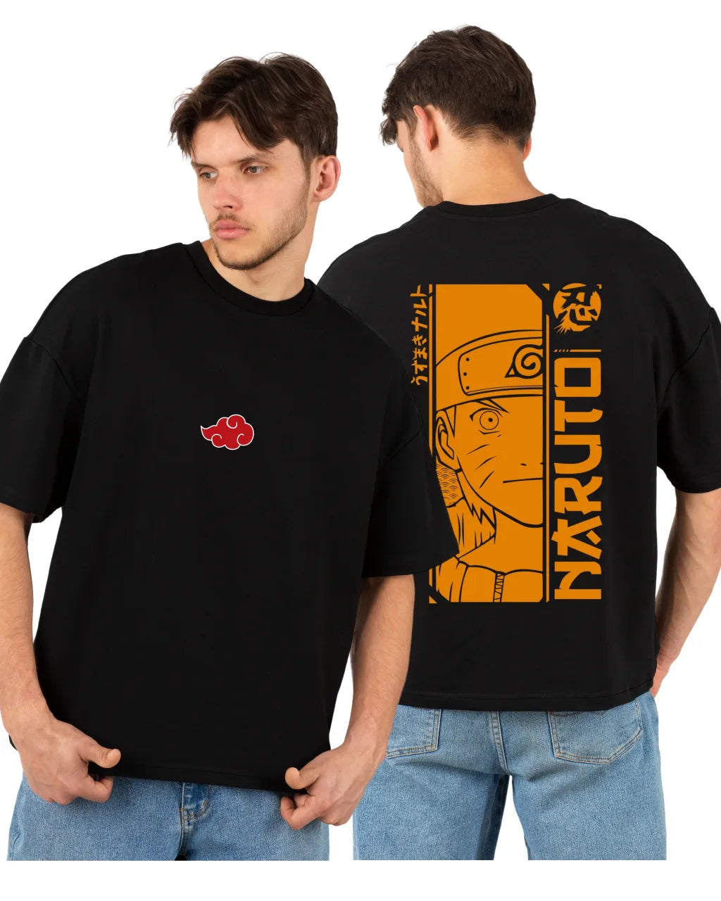 Naruto both side Printed Oversized black T-shirt | L-AURAA