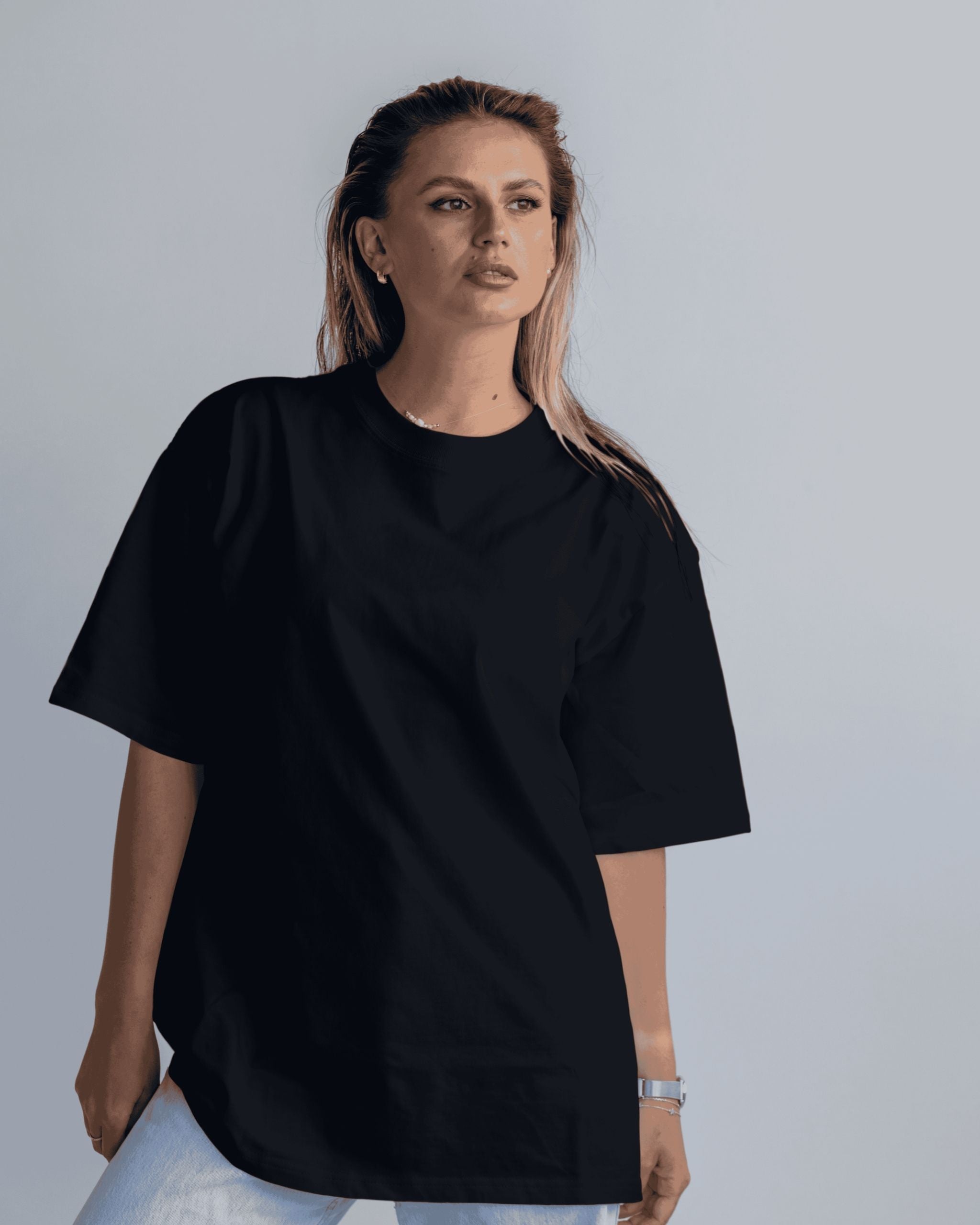 Women's Solid Premium Cotton | Oversized T-Shirt | L-AURAA