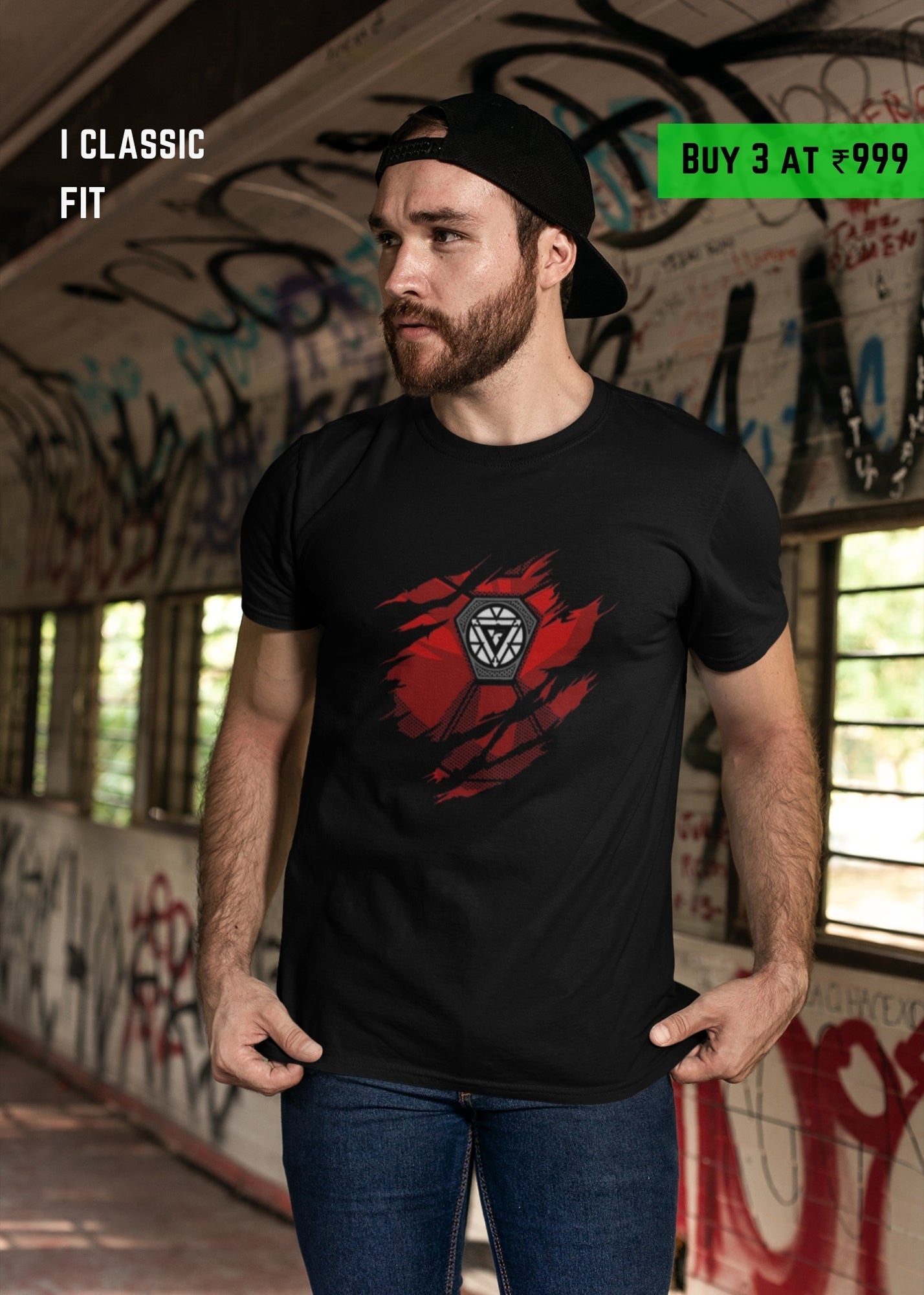 Arc Slash ironman| Round neck | classic fit T-Shirt | L-AURAA