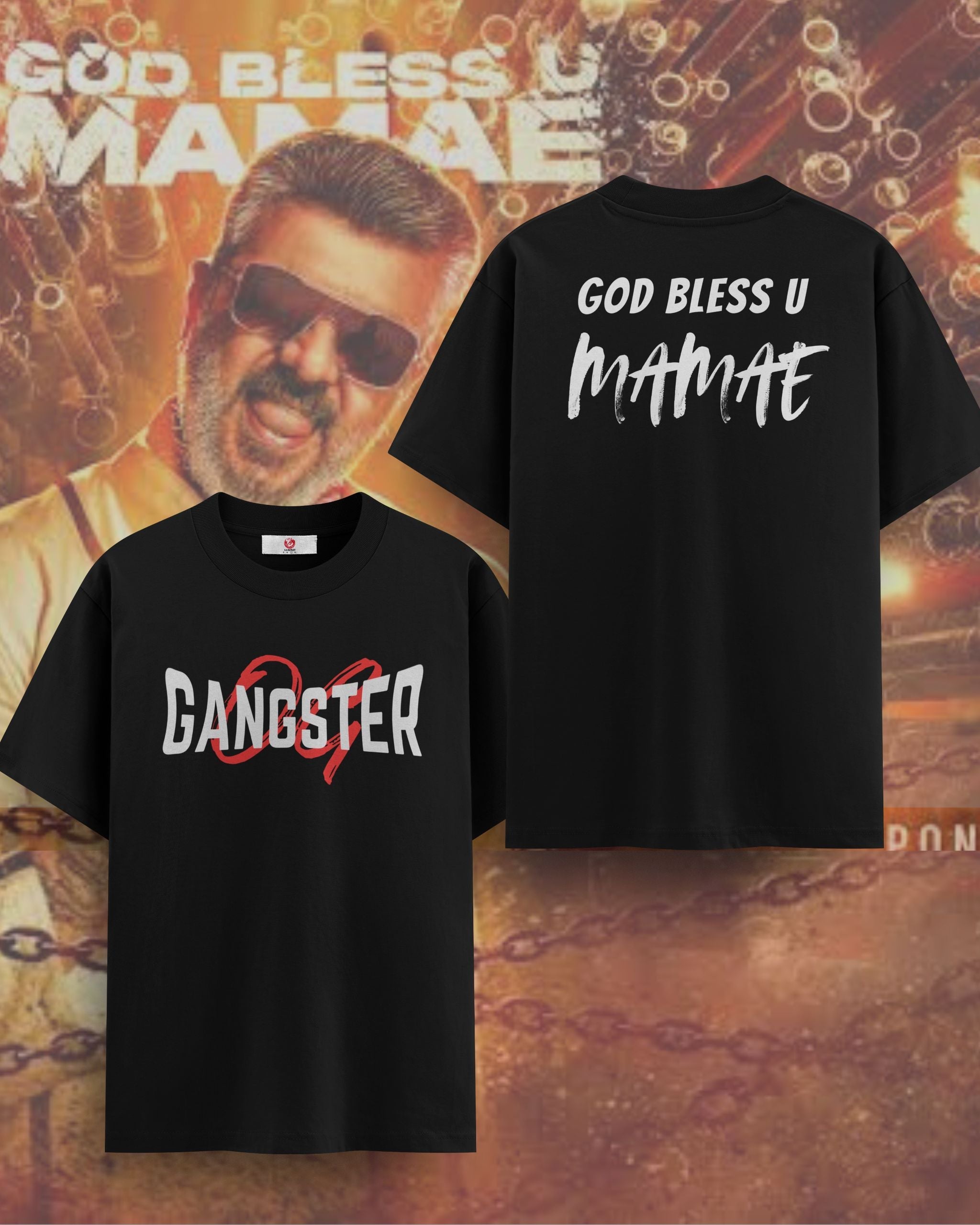 OG Gangster Good-Bad-Ugly AK Printed Cotton Lycra | Oversized T-Shirt | L-AURAA