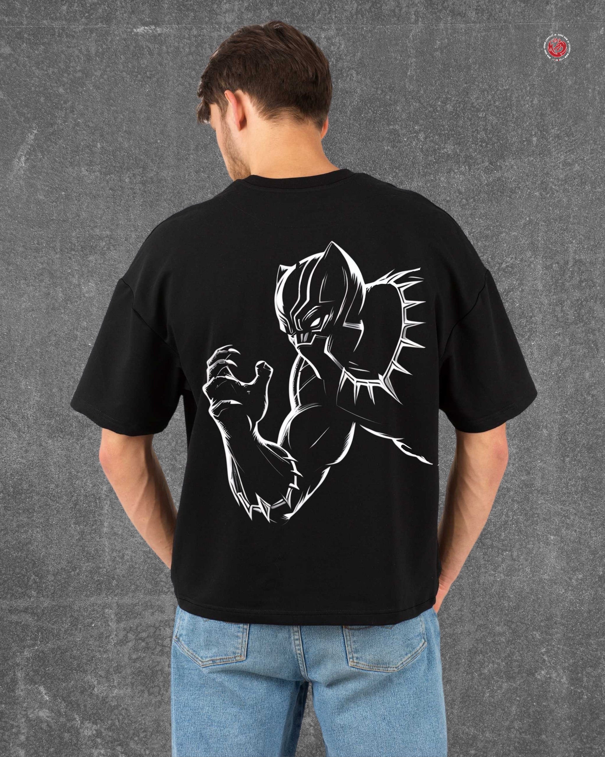 Panther Oversize Roundneck Black T-Shirt | L-AURAA