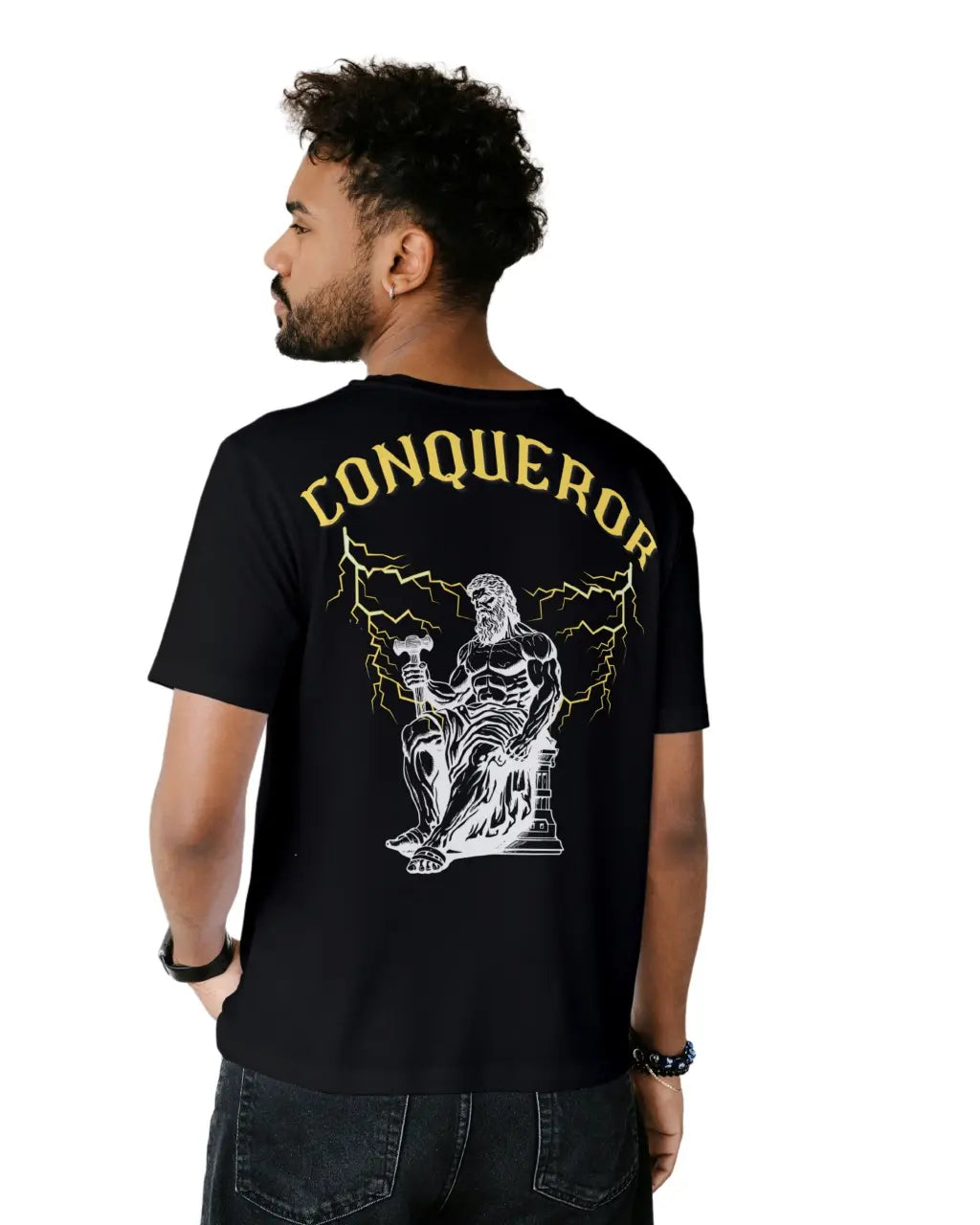 Conqueror Printed Oversized Black T-shirt | L-AURAA