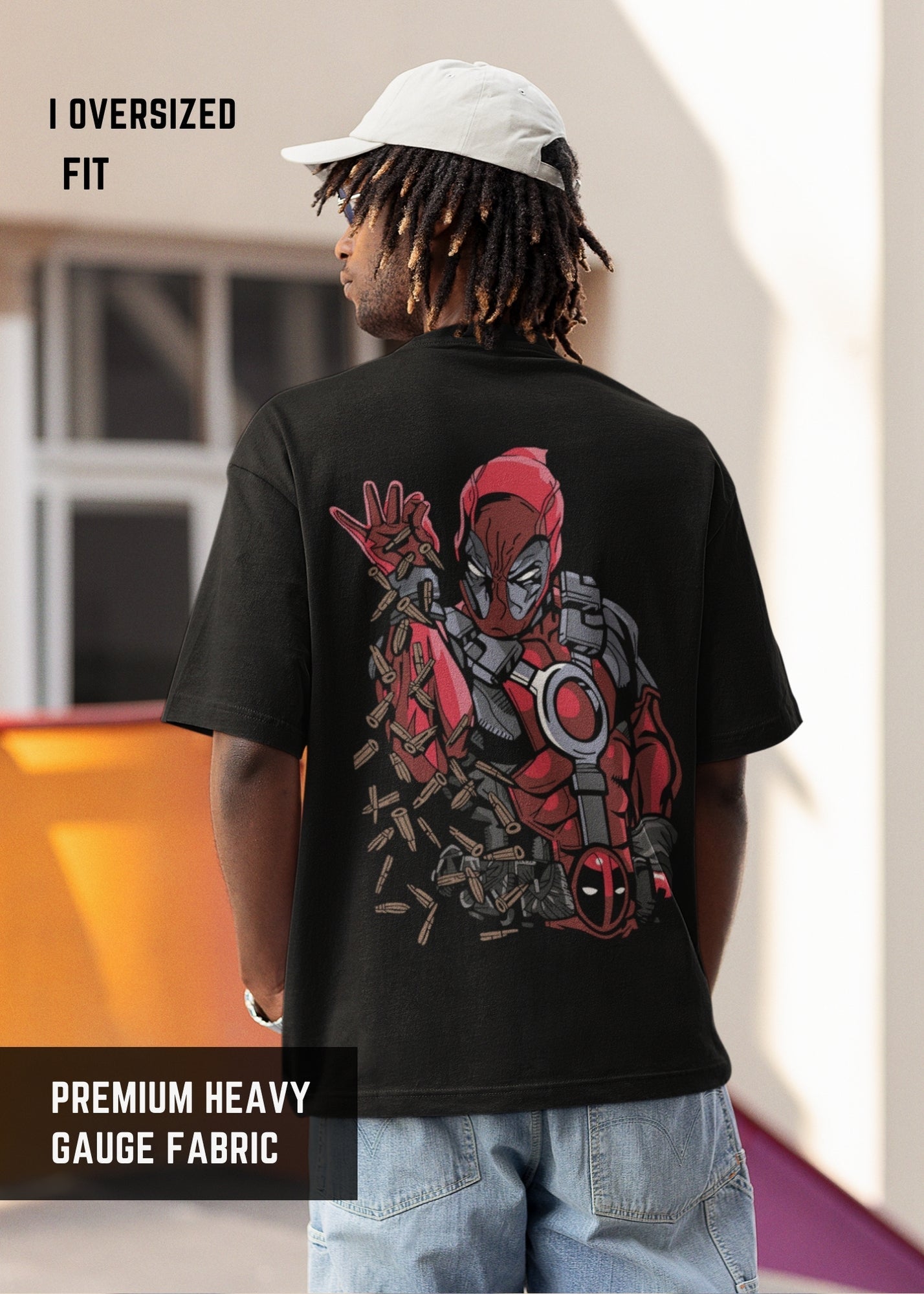 Deadpool Printed Oversize T-Shirt Red print | L-AURAA