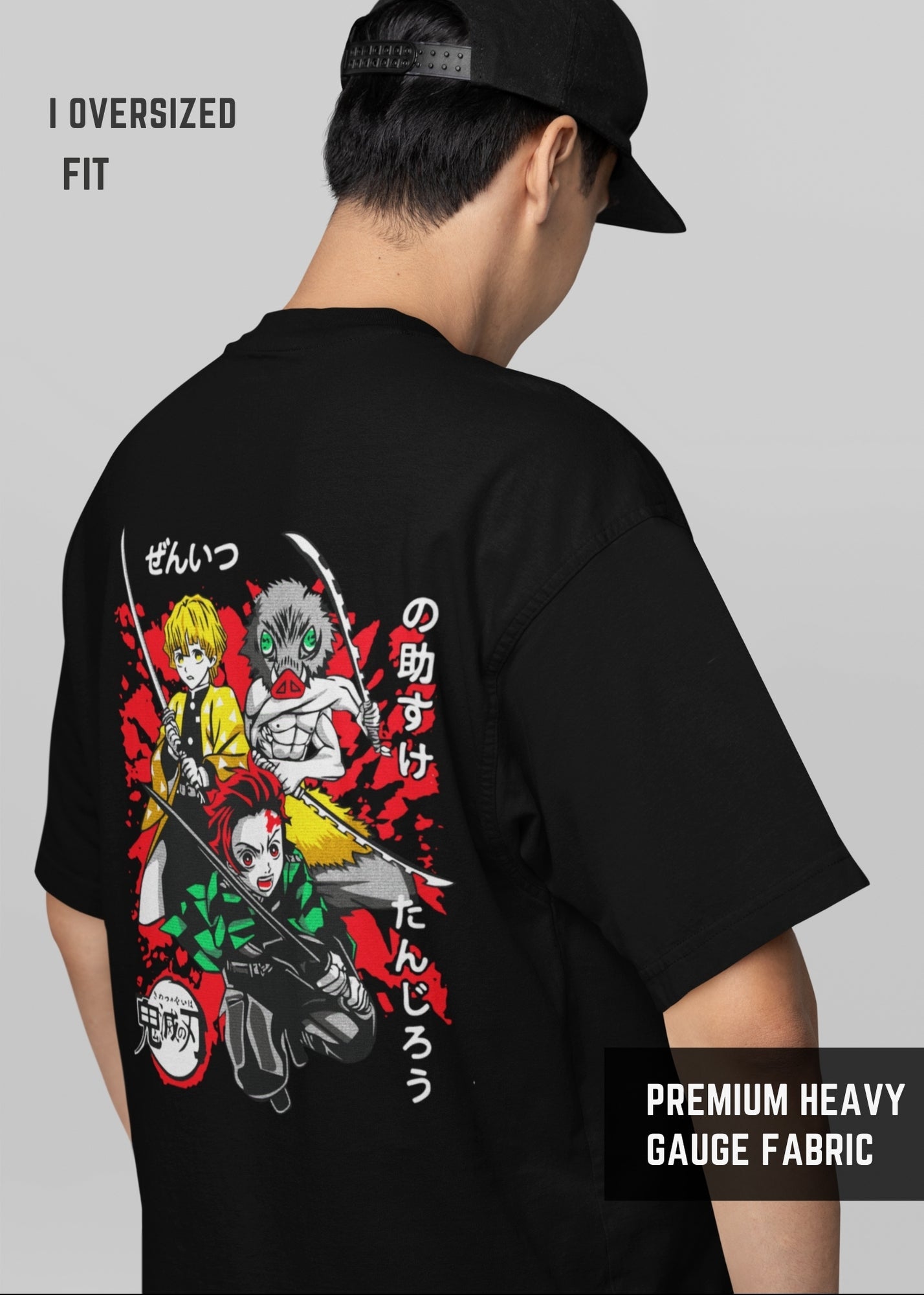 Demon Slayer Oversized Heavyweight Tee – Tanjiro, Zenitsu & Inosuke Edition streetwear Oversized | Premium OVERSIZED | L-AURAA