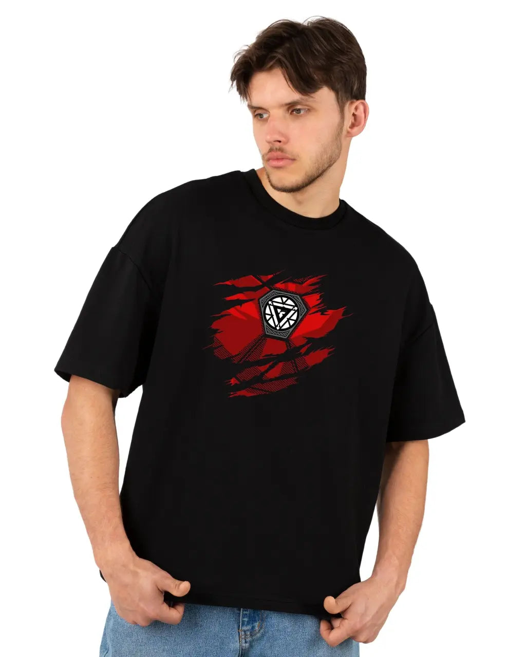 Iron ManMarvel Printed Oversized black T-shirt | L-AURAA