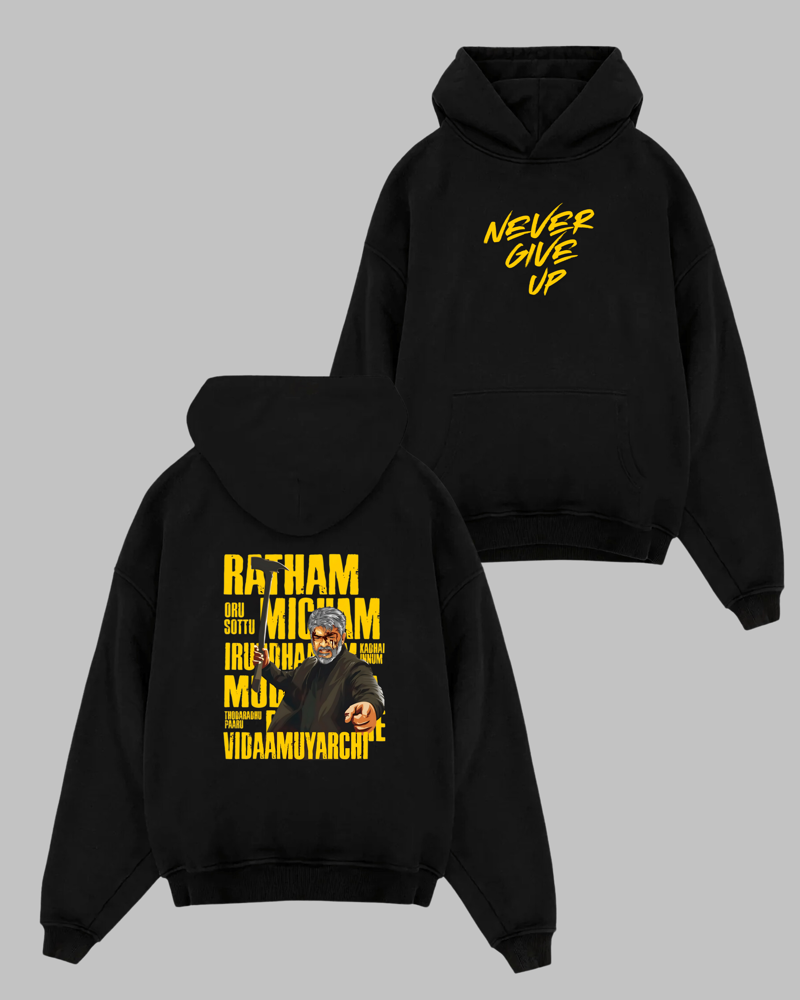 Ajithkumar vidaamuyarchi Printed hoodie yellow print | L-AURAA