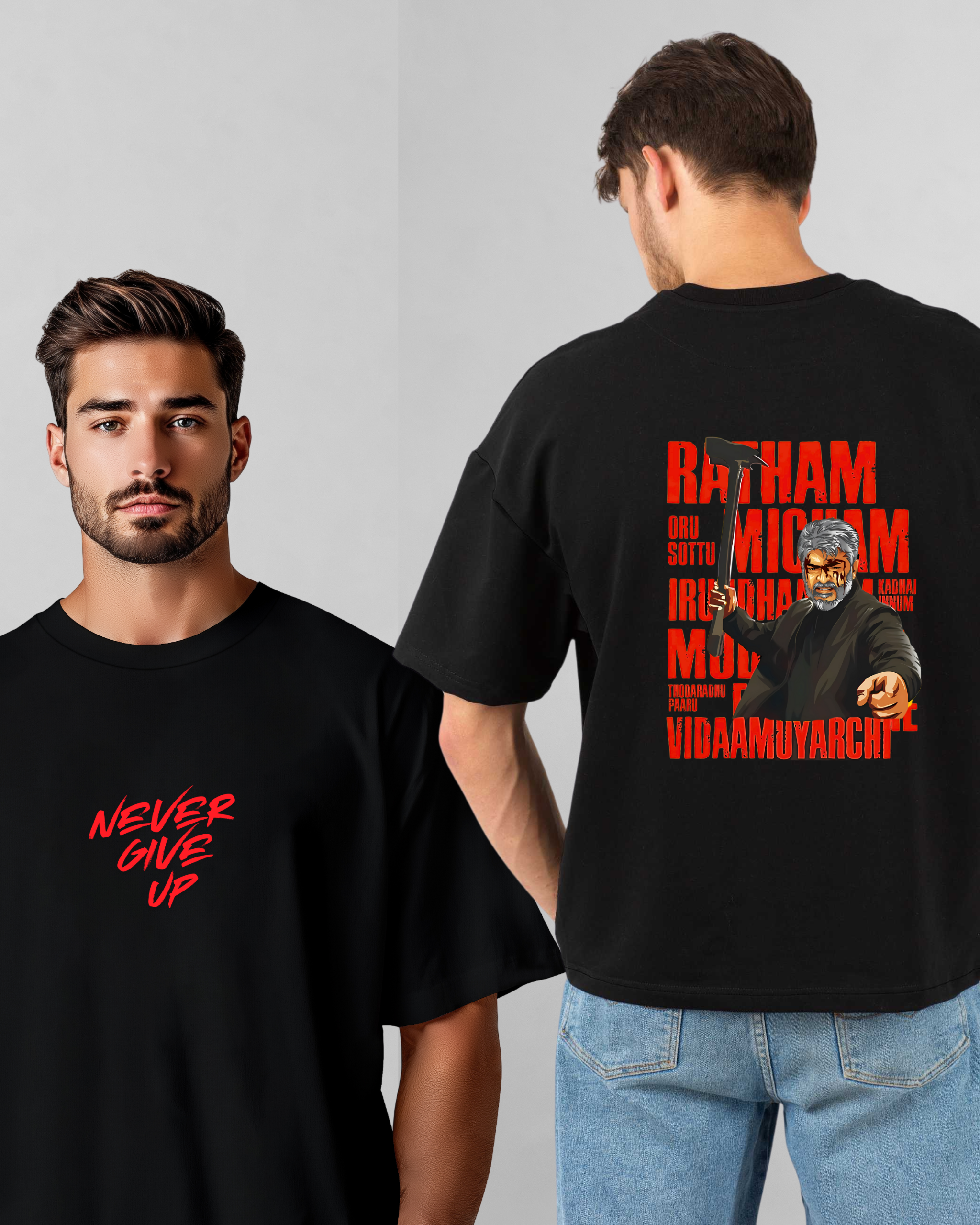 Ajithkumar vidaamuyarchi Printed Oversize T-Shirt Red print | L-AURAA