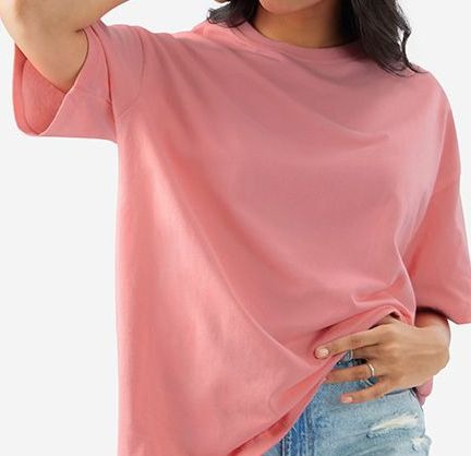 Women's Solid Pink Premium Cotton | Drop-shoulder T-Shirt | L-AURAA | Plain