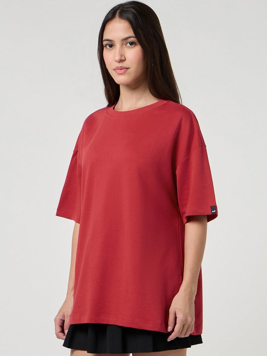 Women's Solid Pink Premium Cotton | Drop-shoulder T-Shirt | L-AURAA | Plain