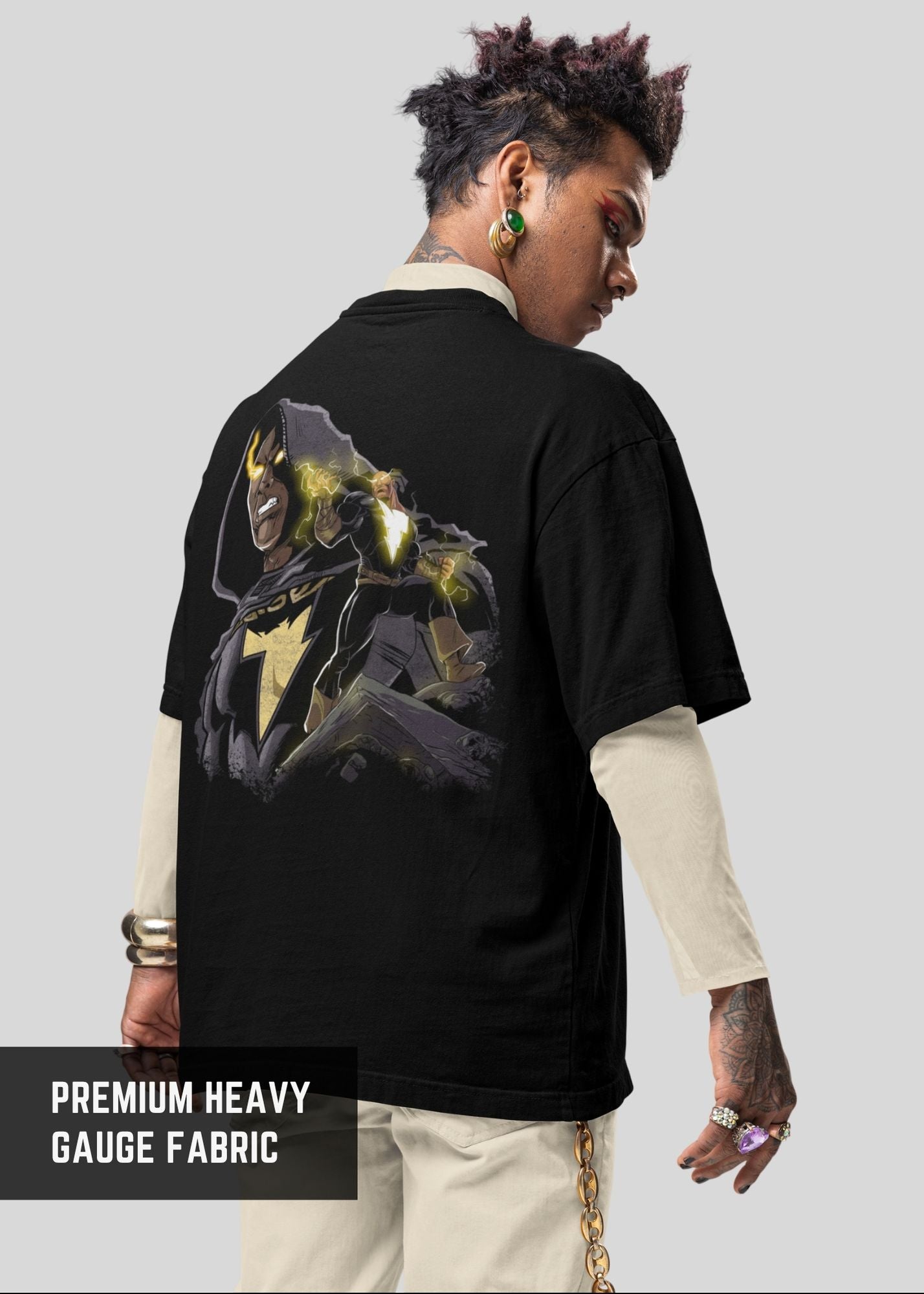 Black Adam Oversized Graphic Tee – Bold Anime Street Style – Black Oversized T-Shirt  | Premium Oversized 240Gsm Tshirt | DC