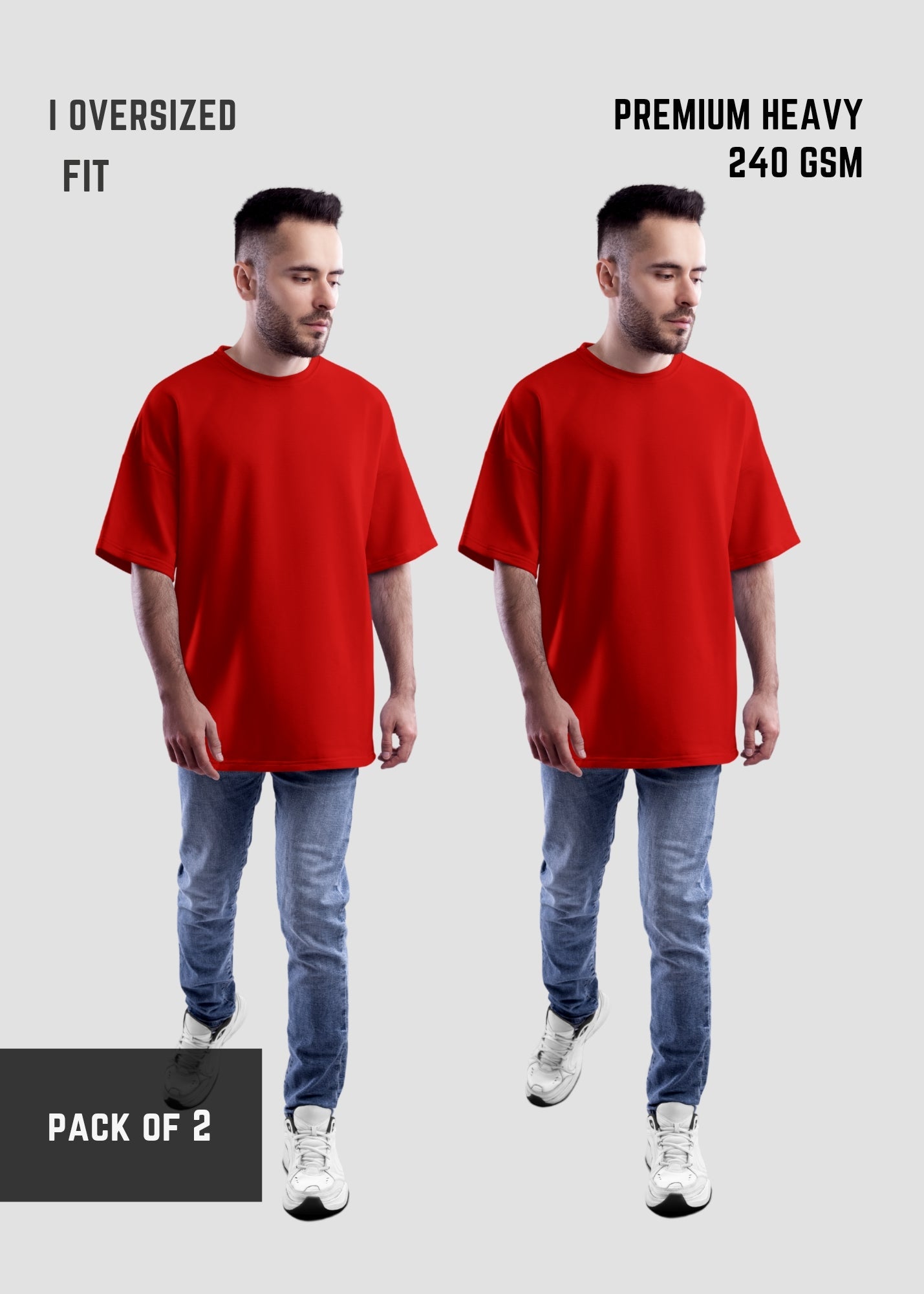 Red Premium Oversize Printed T-shirt | Oversize T-Shirt ( Pack of 2 ) | L-AURAA