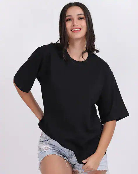 Women's Solid Premium Cotton | Drop-shoulder T-Shirt | L-AURAA | Plain