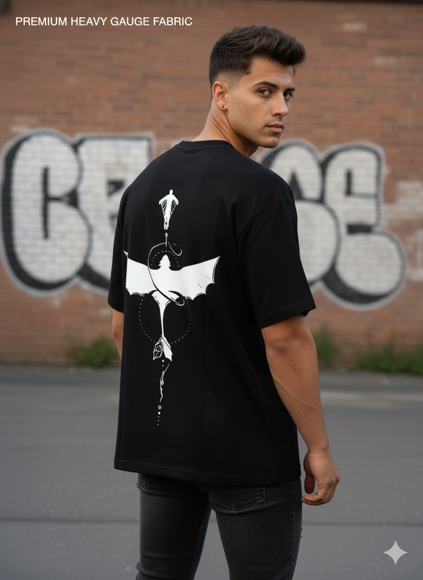 Shadow Flight Dragon Graphic Tee – Oversized Black Unisex T-Shirt