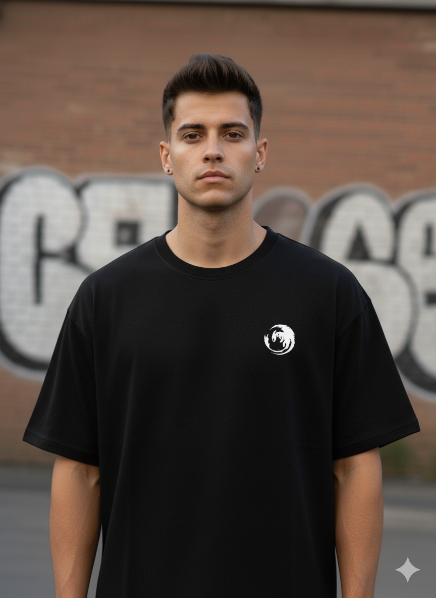 Shadow Flight Dragon Graphic Tee – Oversized Black Unisex T-Shirt