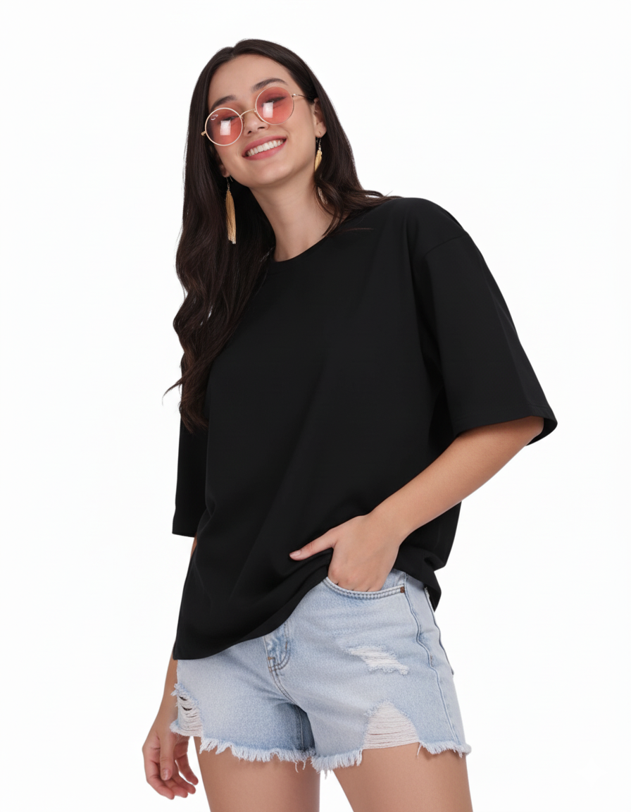 Women's Solid Premium Cotton | Drop-shoulder T-Shirt | L-AURAA | Plain