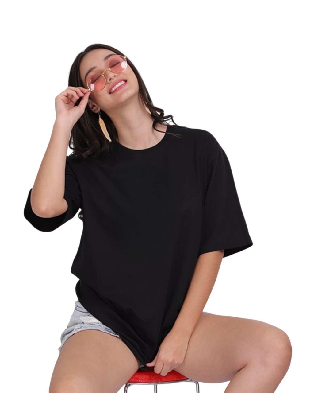 Women's Solid Premium Cotton | Drop-shoulder T-Shirt | L-AURAA | Plain