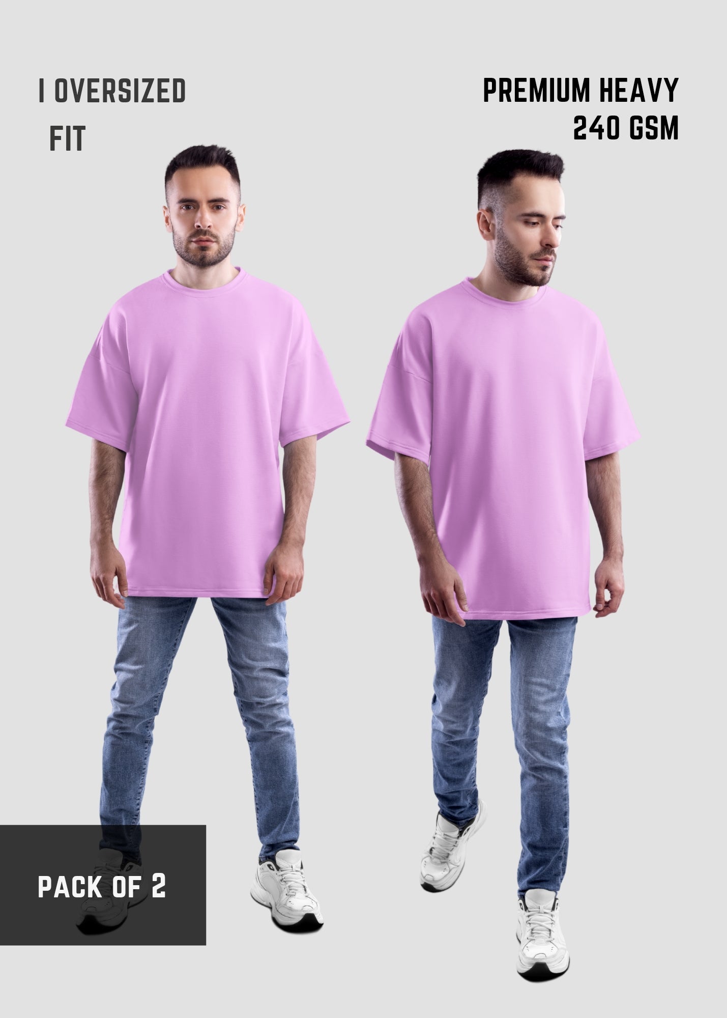 Premium Oversize Printed T-shirt |Purple Oversize T-Shirt ( Pack of 2 ) | L-AURAA