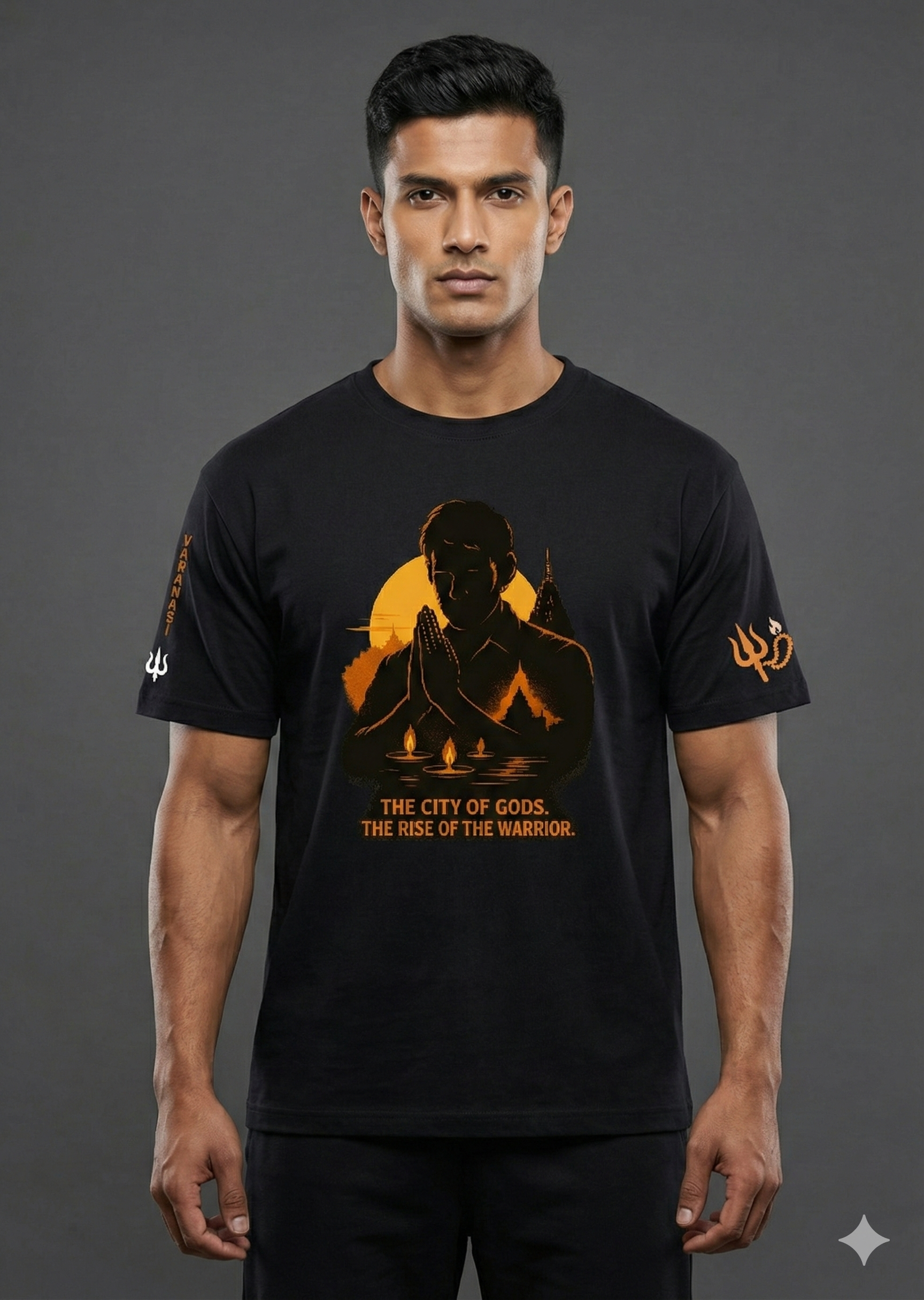 Varanasi Warrior Oversized T-Shirt – Spiritual Shiva Trishul Graphic Tee