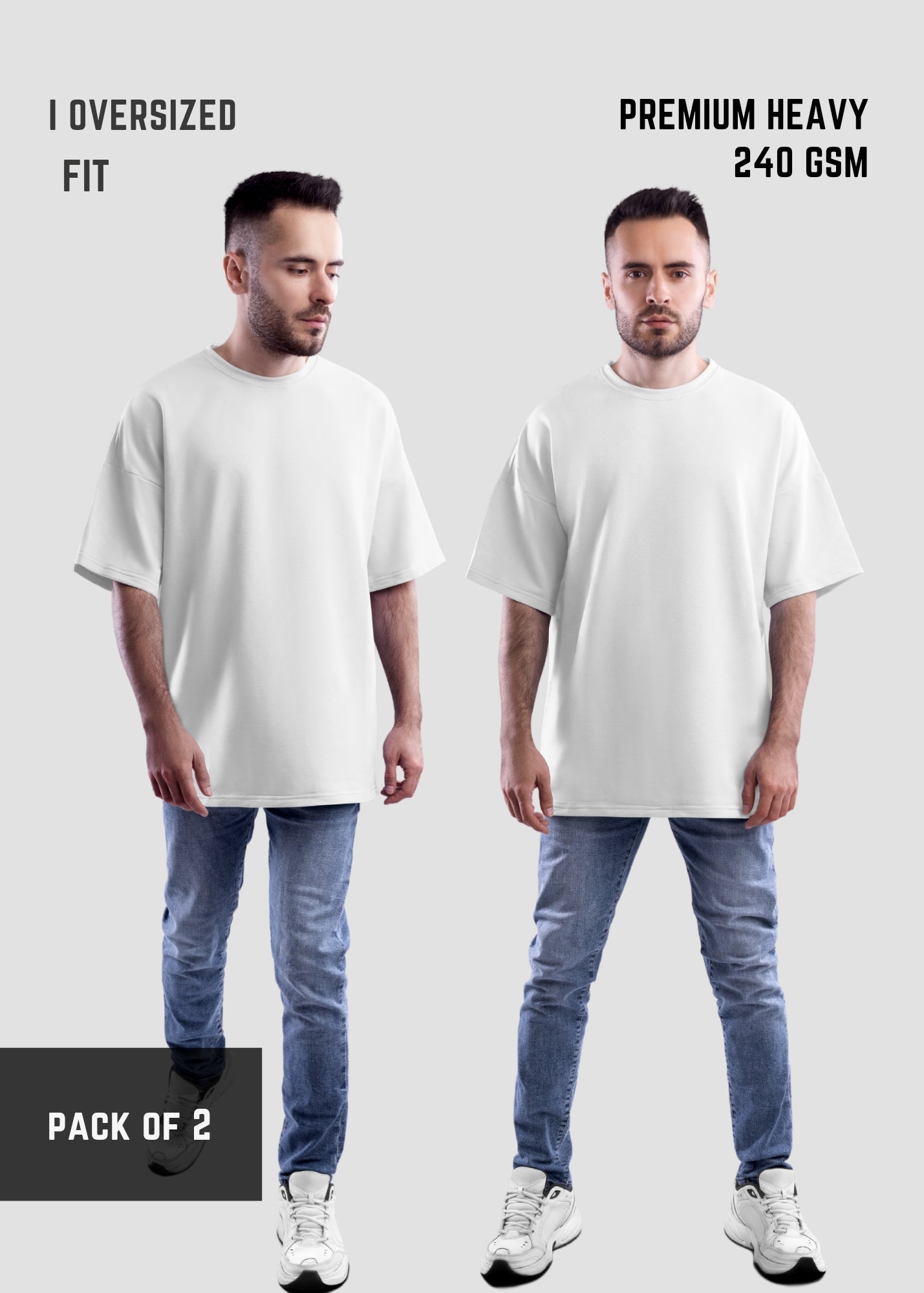 Premium Oversize Printed T-shirt | Oversize T-Shirt ( Pack of 2 ) | L-AURAA